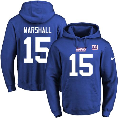 Nike Giants #15 Brandon Marshall Royal Blue Name & Number Pullover NFL Hoodie